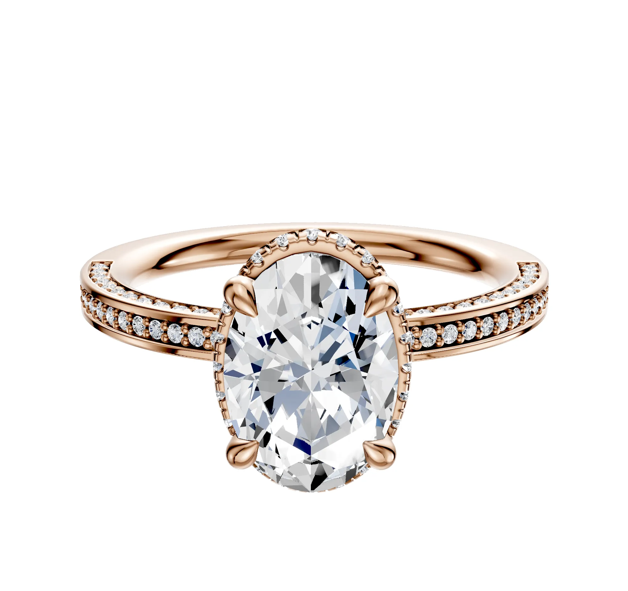 18K Rose Gold 4 Prong Collar Classic Flat 3-Row-Pave 2.0mm Engagement Ring sold by Promise By Effy