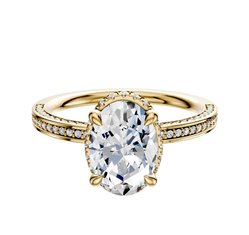 18K Yellow Gold 4 Prong Collar Classic Flat 3-Row-Pave 2.0mm Engagement Ring sold by Promise By Effy