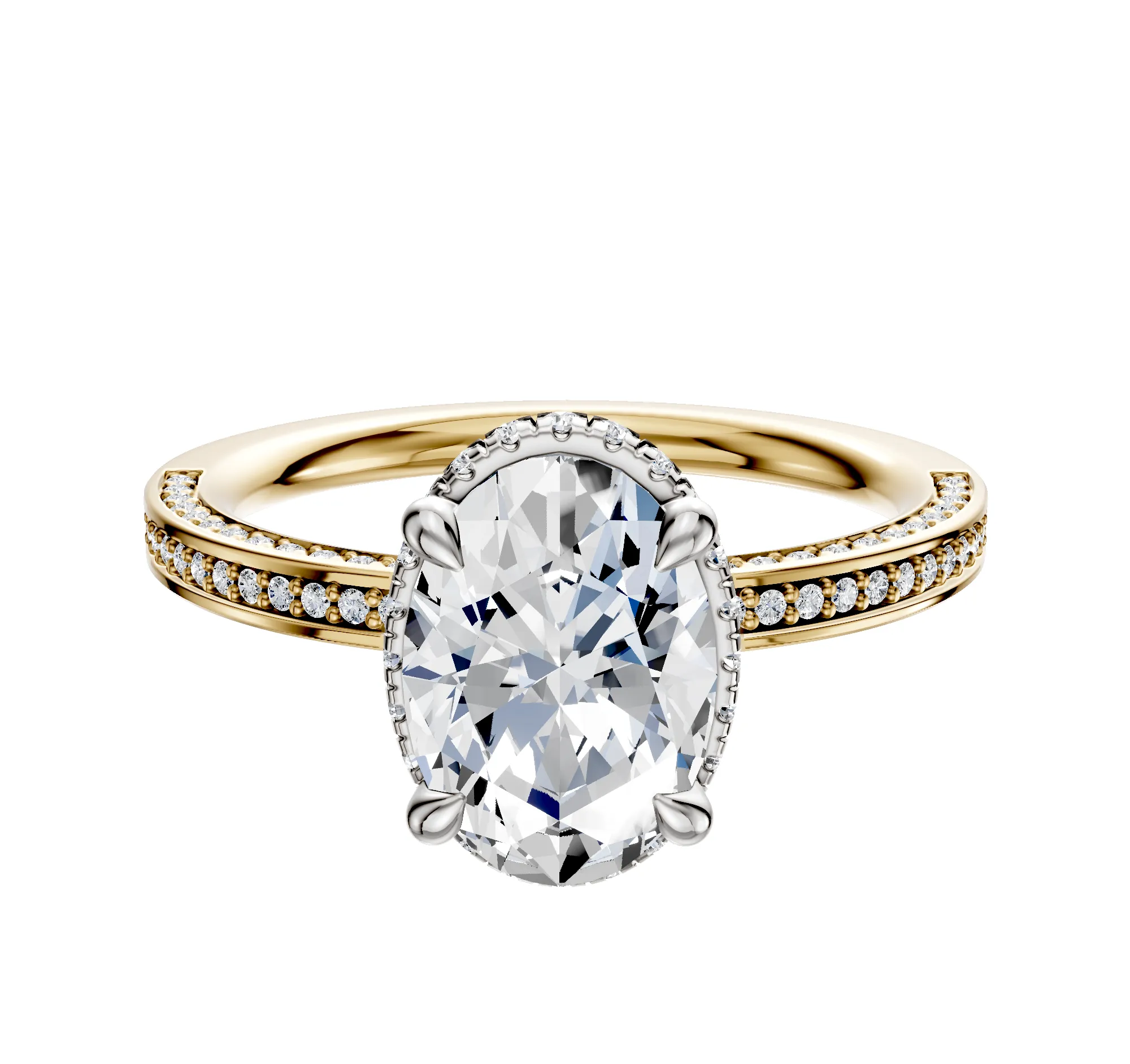 18K Two Tone 4 Prong Collar Classic Flat 3-Row-Pave 2.0mm Engagement Ring sold by Promise By Effy