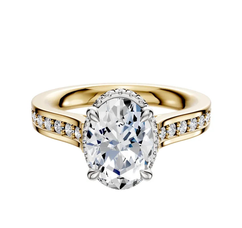 14K Two Tone 4 Prong Collar Cathedral Flat 1-Row-Pave 2.5mm Engagement Ring sold by Promise By Effy