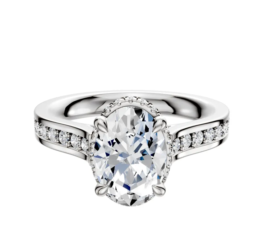 Platinum 4 Prong Collar Cathedral Flat 1-Row-Pave 2.5mm Engagement Ring sold by Promise By Effy