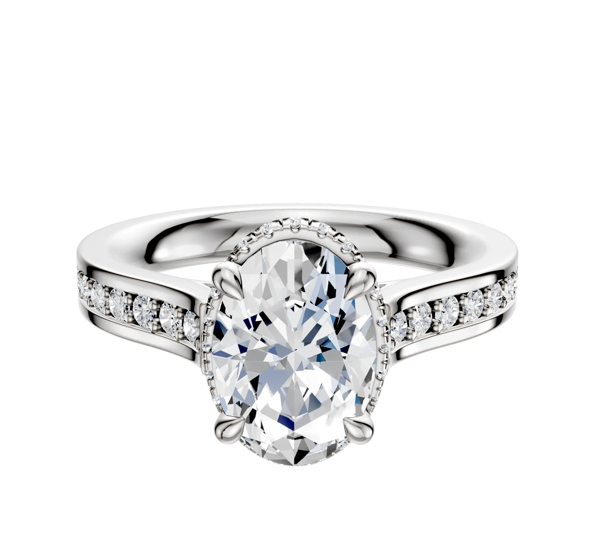 Platinum 4 Prong Collar Cathedral Flat 1-Row-Pave 2.5mm Engagement Ring sold by Promise By Effy