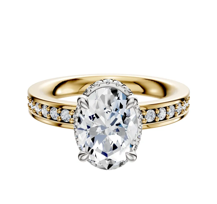 14K Two Tone 4 Prong Collar Classic Flat 1-Row-Pave 2.5mm Engagement Ring sold by Promise By Effy