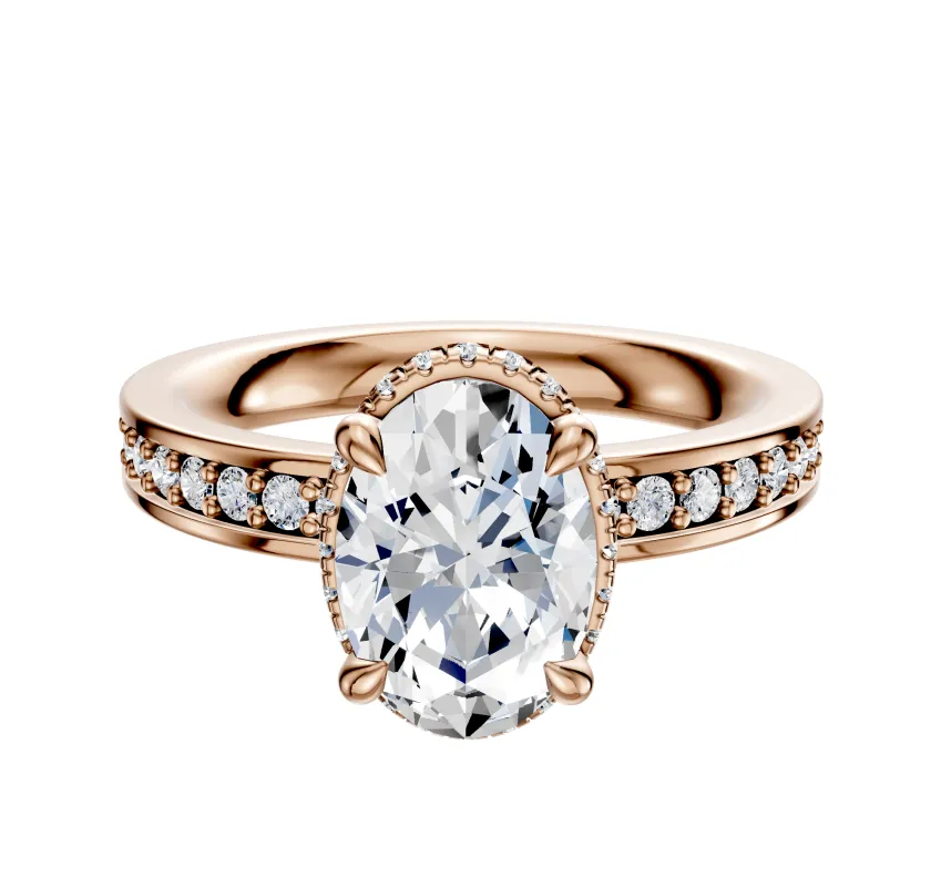 14K Rose Gold 4 Prong Collar Classic Flat 1-Row-Pave 2.5mm Engagement Ring sold by Promise By Effy