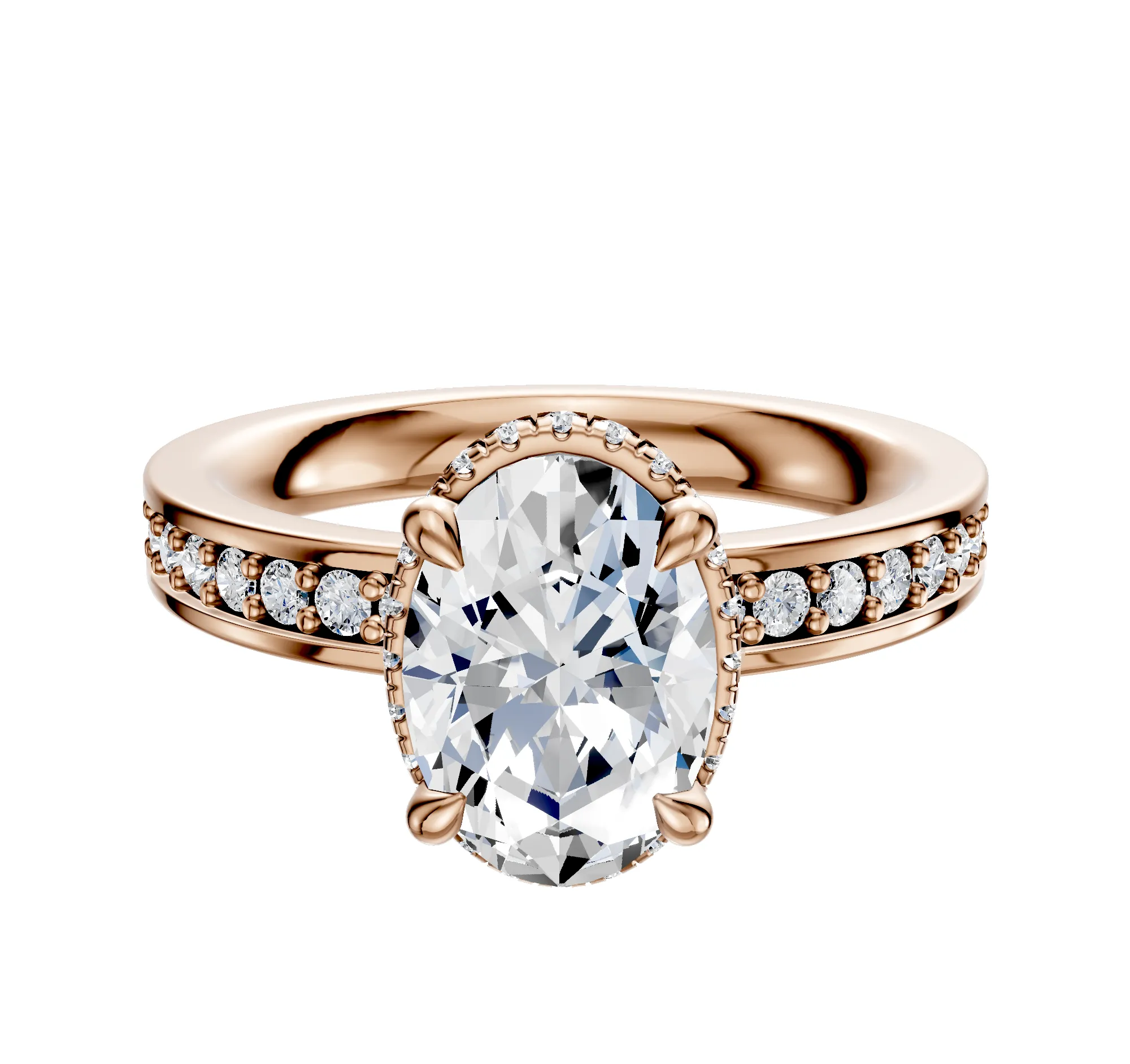 14K Rose Gold 4 Prong Collar Classic Flat 1-Row-Pave 2.5mm Engagement Ring sold by Promise By Effy