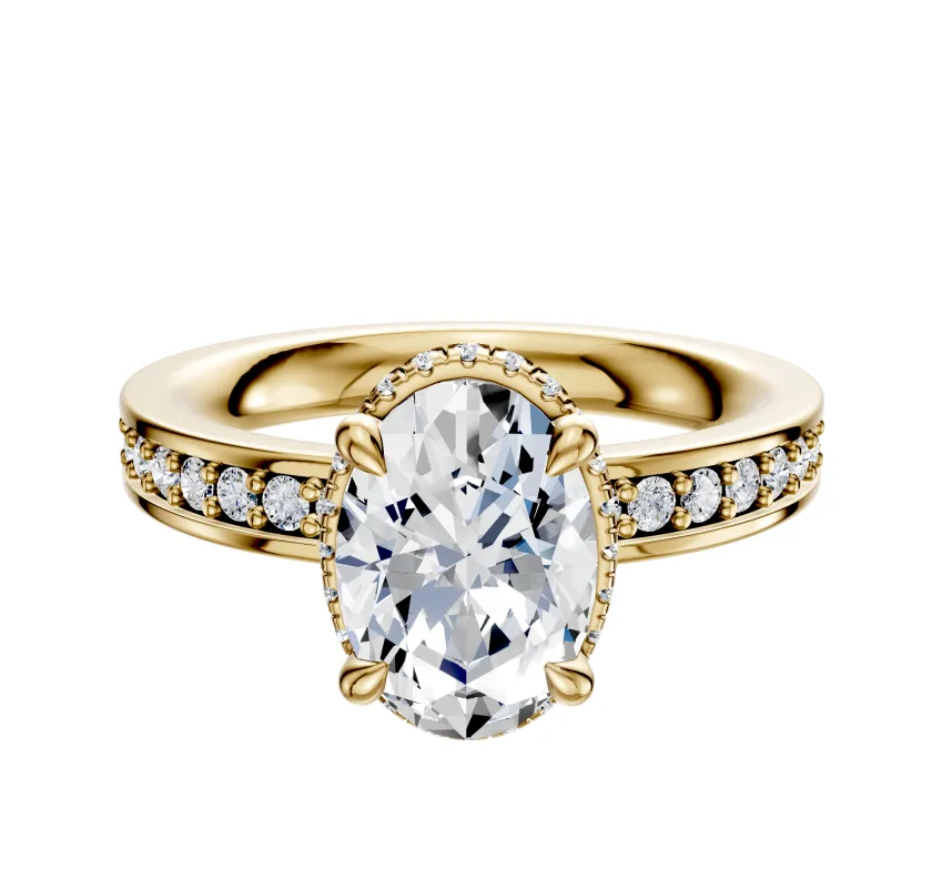 14K Yellow Gold 4 Prong Collar Classic Flat 1-Row-Pave 2.5mm Engagement Ring made by Promise By Effy