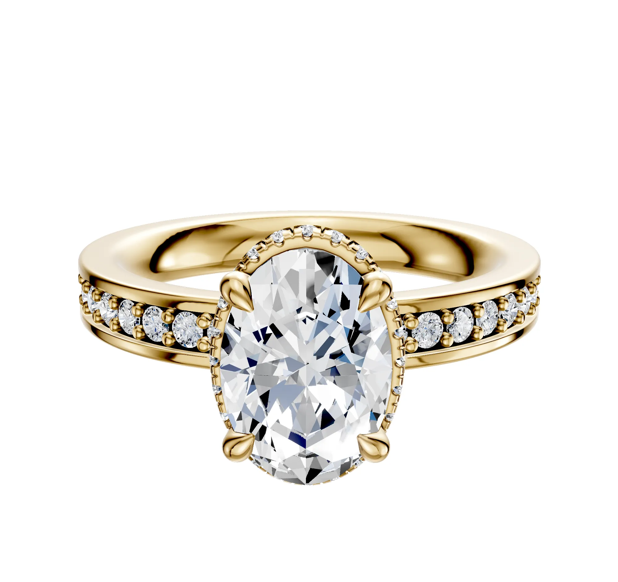 14K Yellow Gold 4 Prong Collar Classic Flat 1-Row-Pave 2.5mm Engagement Ring sold by Promise By Effy