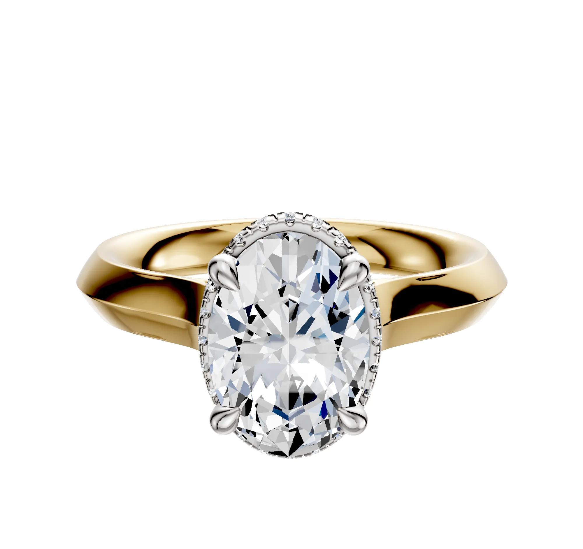 14K Two Tone 4 Prong Collar Cathedral Knife Edge 3.0mm Engagement Ring sold by Promise By Effy