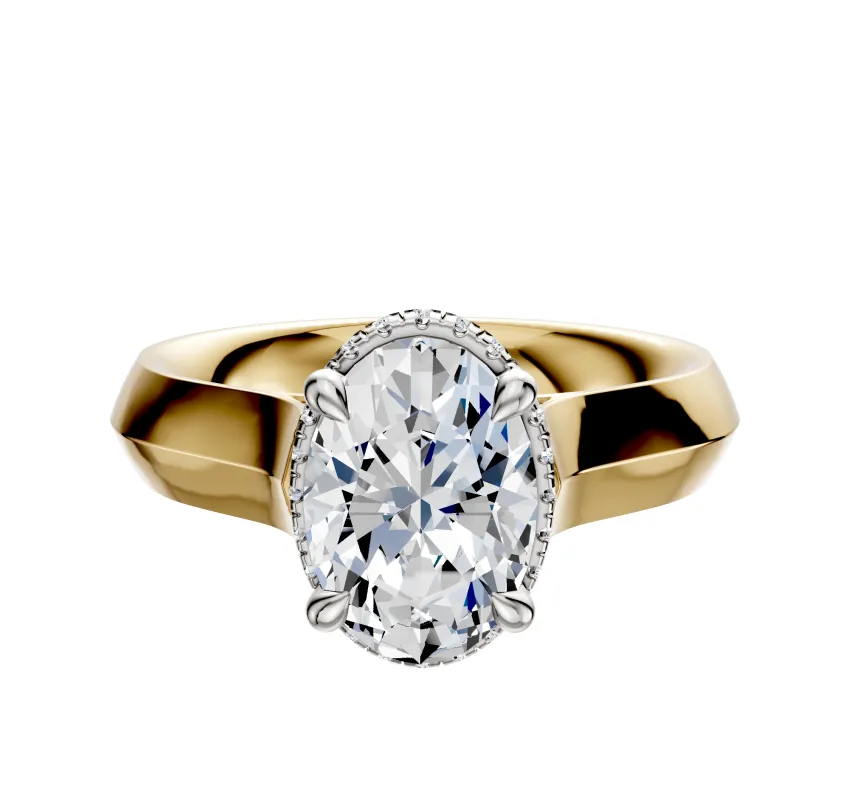 14K Two Tone 4 Prong Collar Cathedral Knife Edge 4.0mm Engagement Ring sold by Promise By Effy