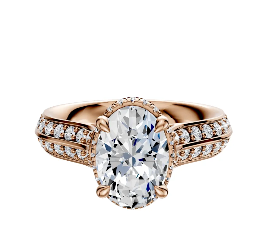 14K Rose Gold 4 Prong Collar Cathedral Knife Edge 1-Row-Pave 2.5mm Engagement Ring sold by Promise By Effy