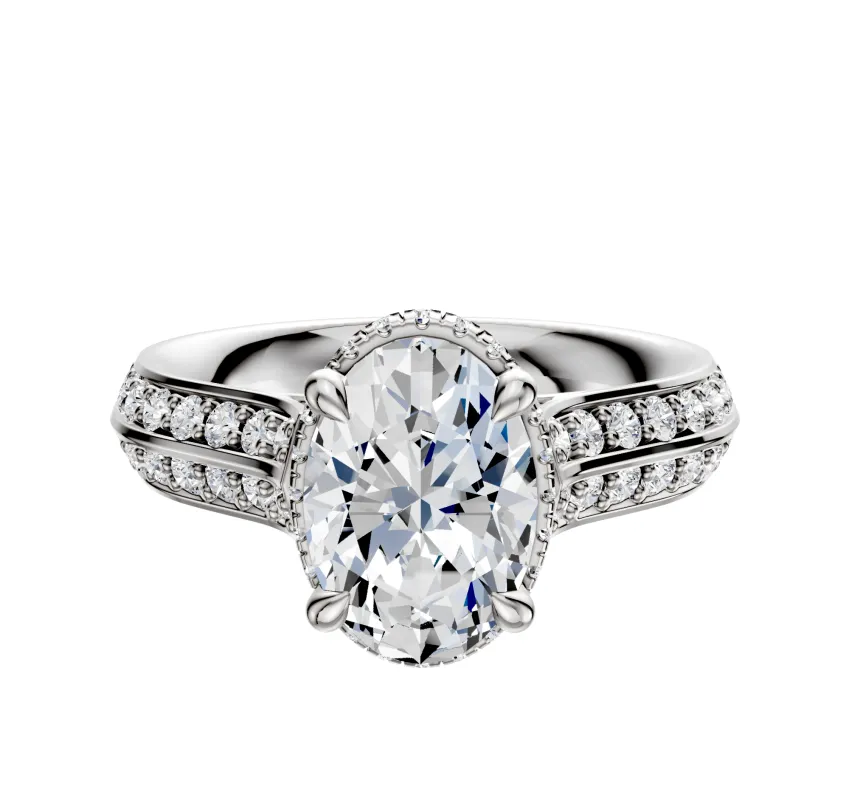 14K White Gold 4 Prong Collar Cathedral Knife Edge 1-Row-Pave 2.5mm Engagement Ring sold by Promise By Effy