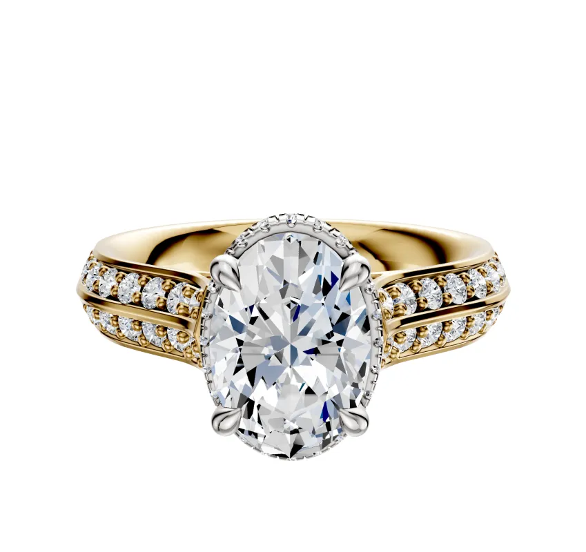 18K Two Tone 4 Prong Collar Cathedral Knife Edge 1-Row-Pave 2.5mm Engagement Ring sold by Promise By Effy