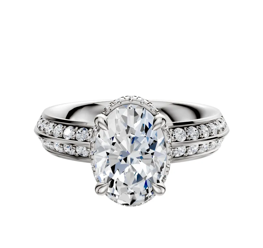 14K White Gold 4 Prong Collar Classic Knife Edge 1-Row-Pave 2.5mm Engagement Ring sold by Promise By Effy