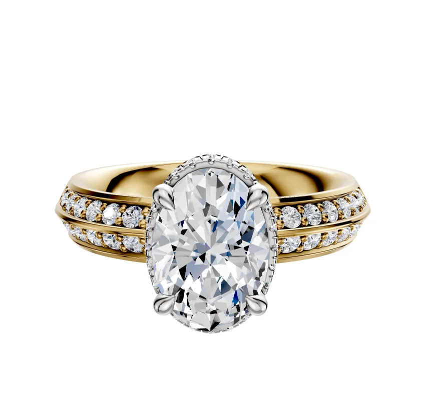 14K Two Tone 4 Prong Collar Classic Knife Edge 1-Row-Pave 2.5mm Engagement Ring sold by Promise By Effy