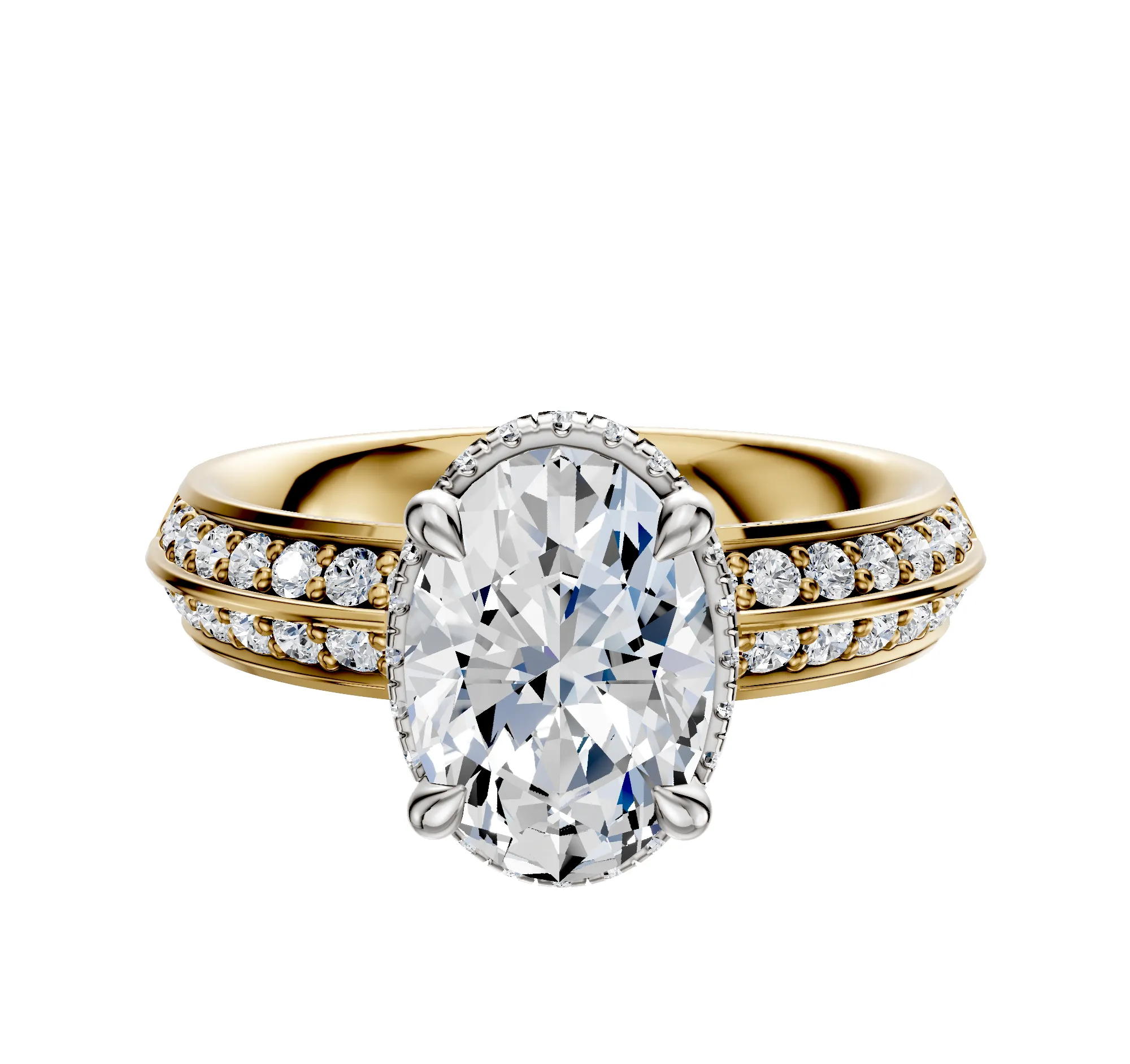 14K Two Tone 4 Prong Collar Classic Knife Edge 1-Row-Pave 2.5mm Engagement Ring sold by Promise By Effy