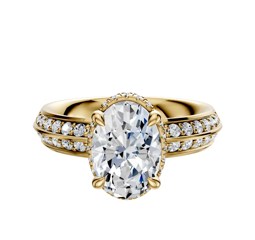 18K Yellow Gold 4 Prong Collar Classic Knife Edge 1-Row-Pave 2.5mm Engagement Ring sold by Promise By Effy