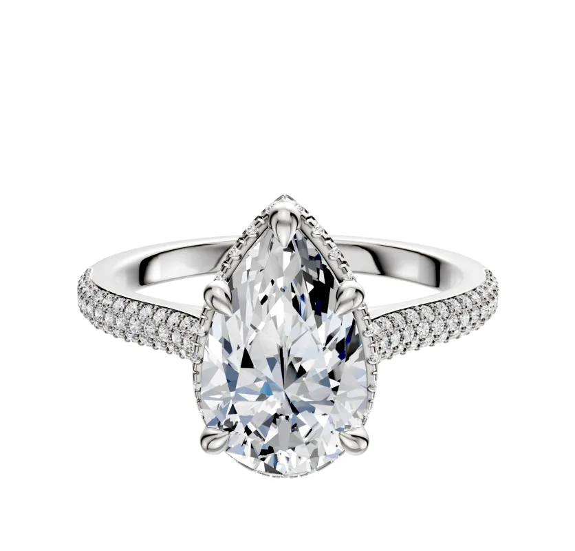 14K White Gold 4 Prong Collar Cathedral Dome 3-Row-Pave 2.0mm Engagement Ring sold by Promise By Effy