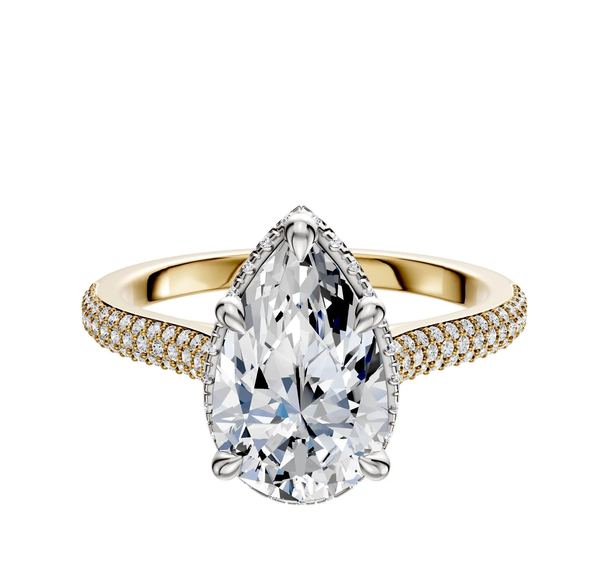 14K Two Tone 4 Prong Collar Cathedral Dome 3-Row-Pave 2.0mm Engagement Ring sold by Promise By Effy