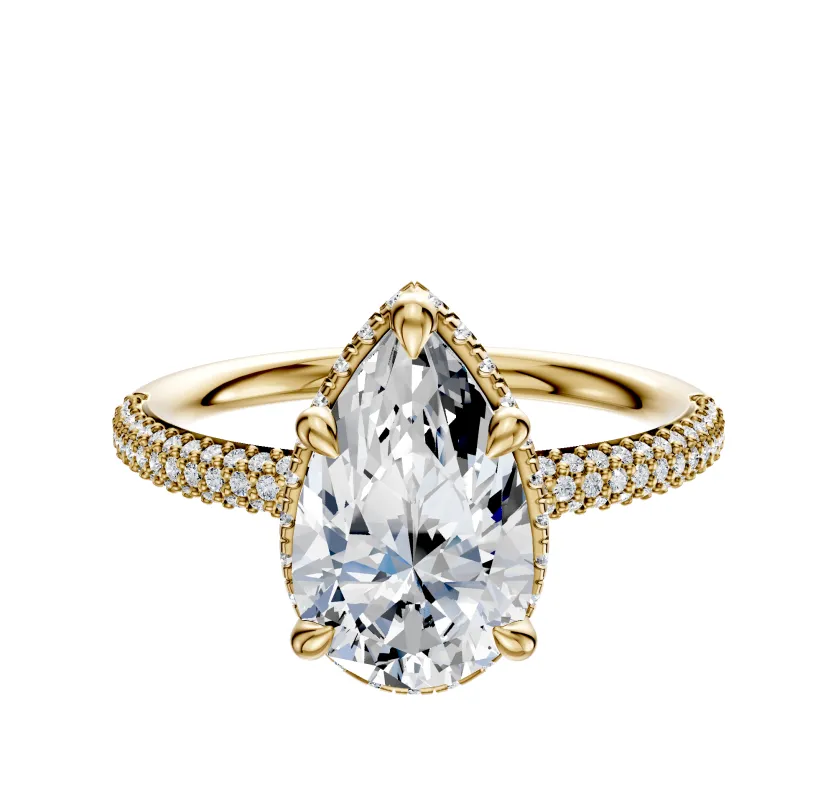 14K Yellow Gold 4 Prong Collar Classic Dome 3-Row-Pave 2.0mm Engagement Ring sold by Promise By Effy