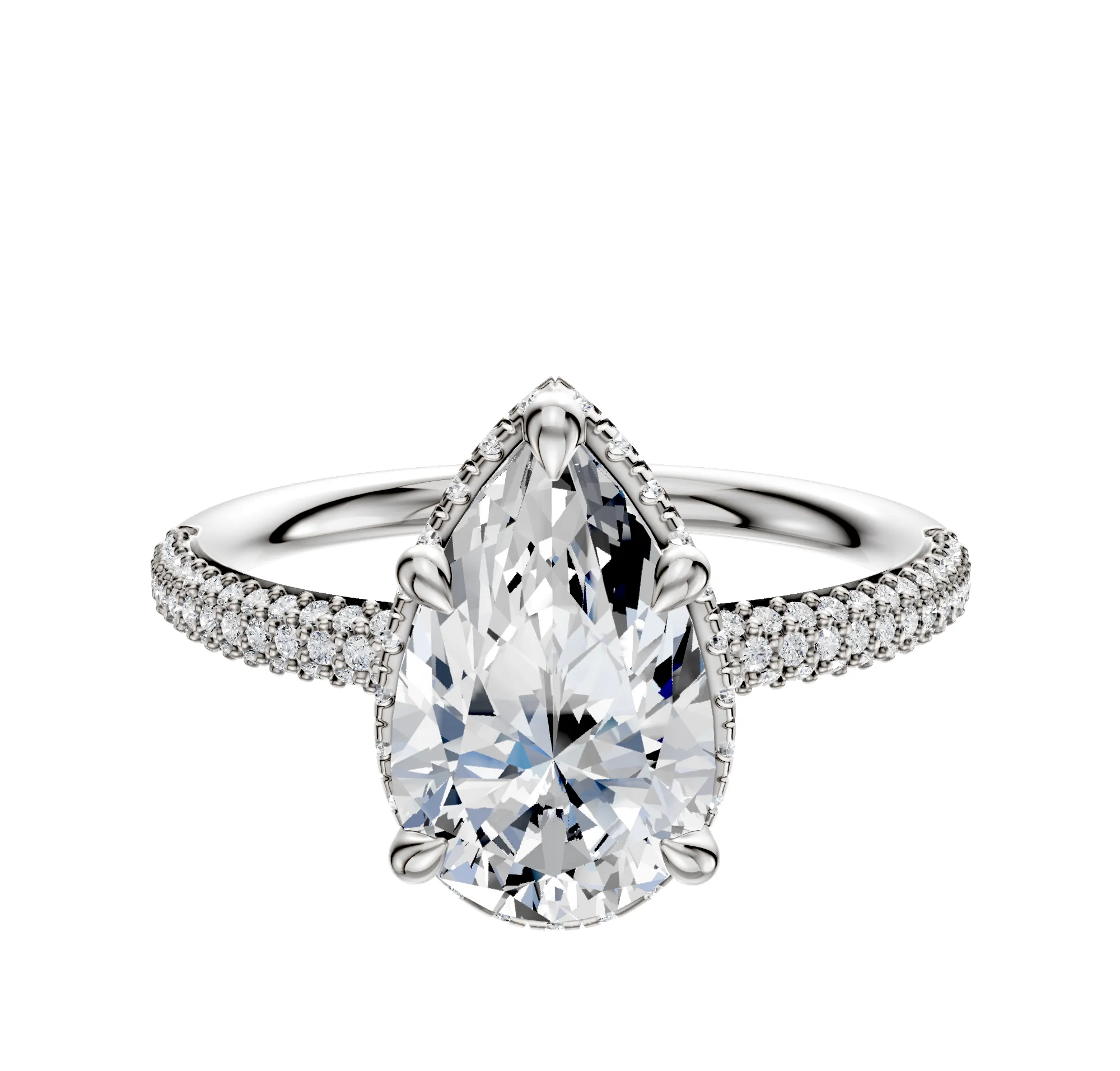 18K White Gold 4 Prong Collar Classic Dome 3-Row-Pave 2.0mm Engagement Ring sold by Promise By Effy