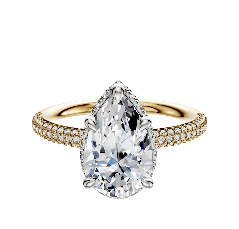 18K Two Tone 4 Prong Collar Classic Dome 3-Row-Pave 2.0mm Engagement Ring sold by Promise By Effy