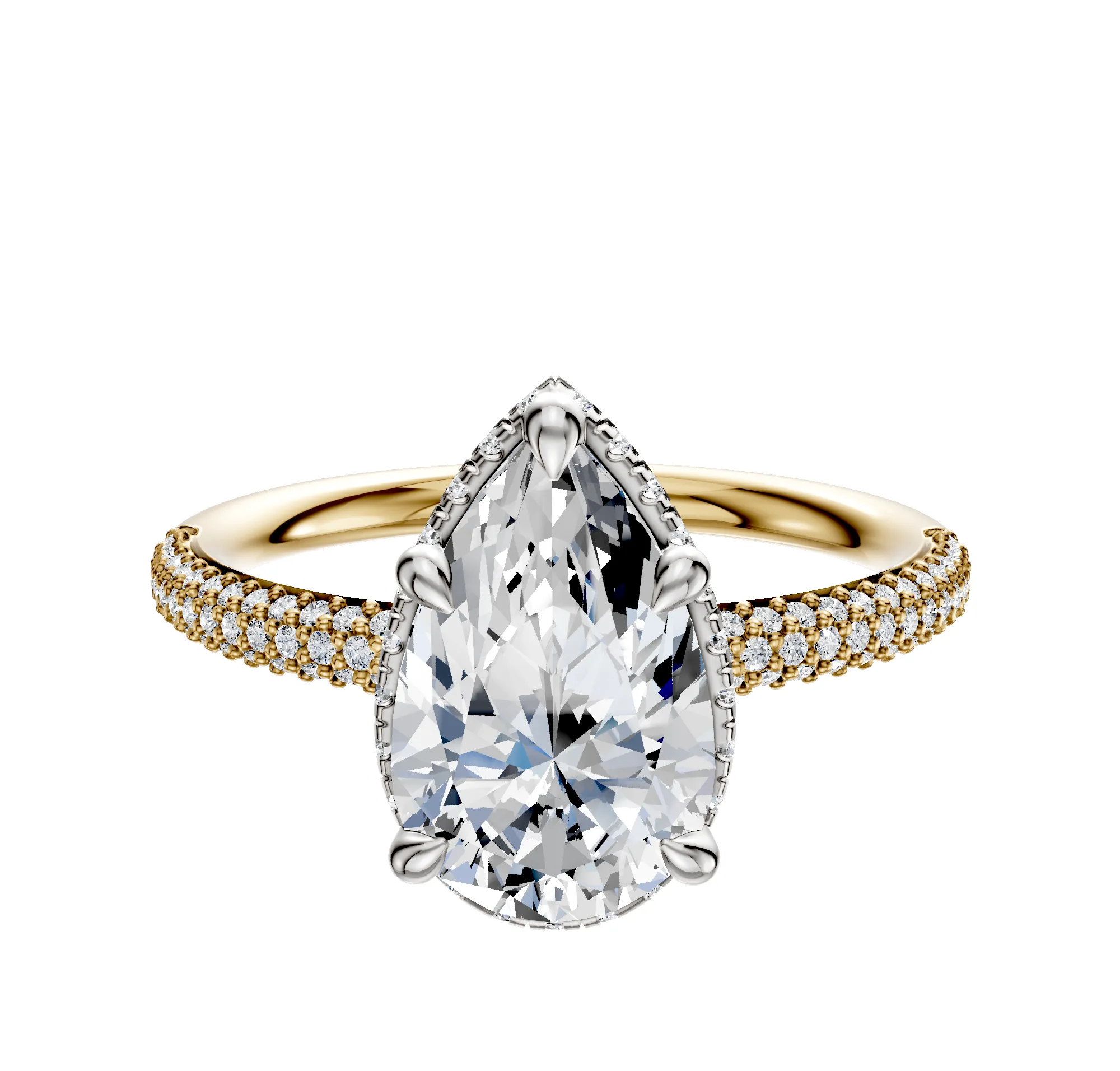 18K Two Tone 4 Prong Collar Classic Dome 3-Row-Pave 2.0mm Engagement Ring sold by Promise By Effy