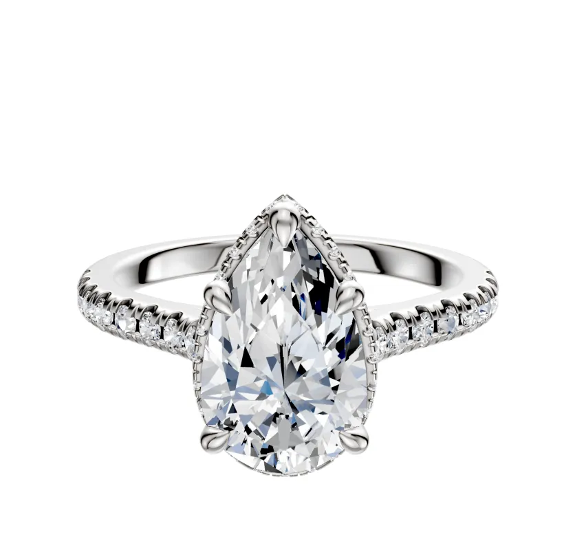 14K White Gold 4 Prong Collar Cathedral Dome 1-Row-Pave 2.5mm Engagement Ring sold by Promise By Effy