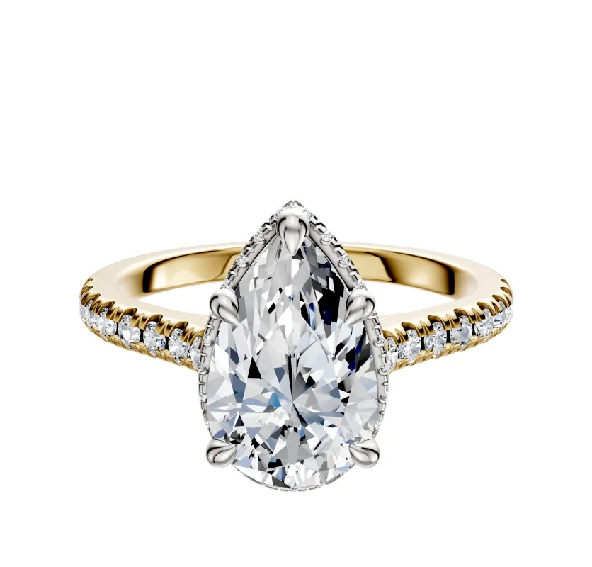 14K Two Tone 4 Prong Collar Cathedral Dome 1-Row-Pave 2.5mm Engagement Ring sold by Promise By Effy
