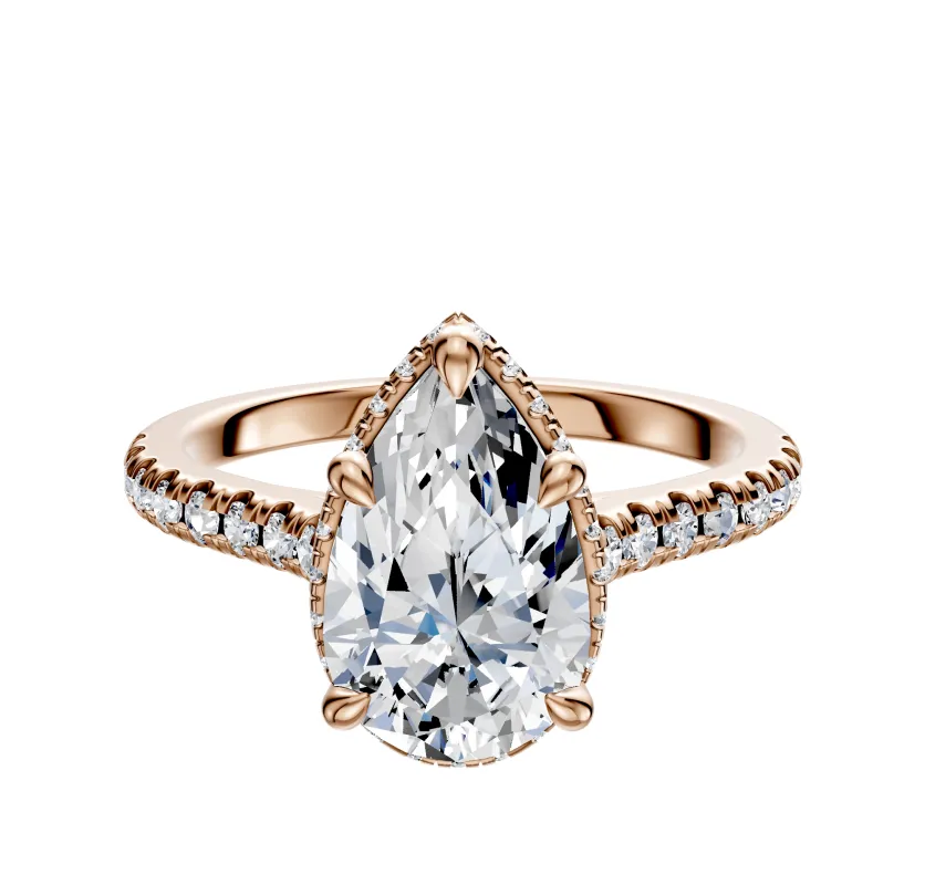 18K Rose Gold 4 Prong Collar Cathedral Dome 1-Row-Pave 2.5mm Engagement Ring sold by Promise By Effy