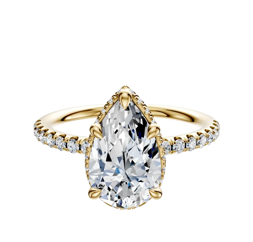 14K Yellow Gold 4 Prong Collar Classic Dome 1-Row-Pave 2.5mm Engagement Ring sold by Promise By Effy
