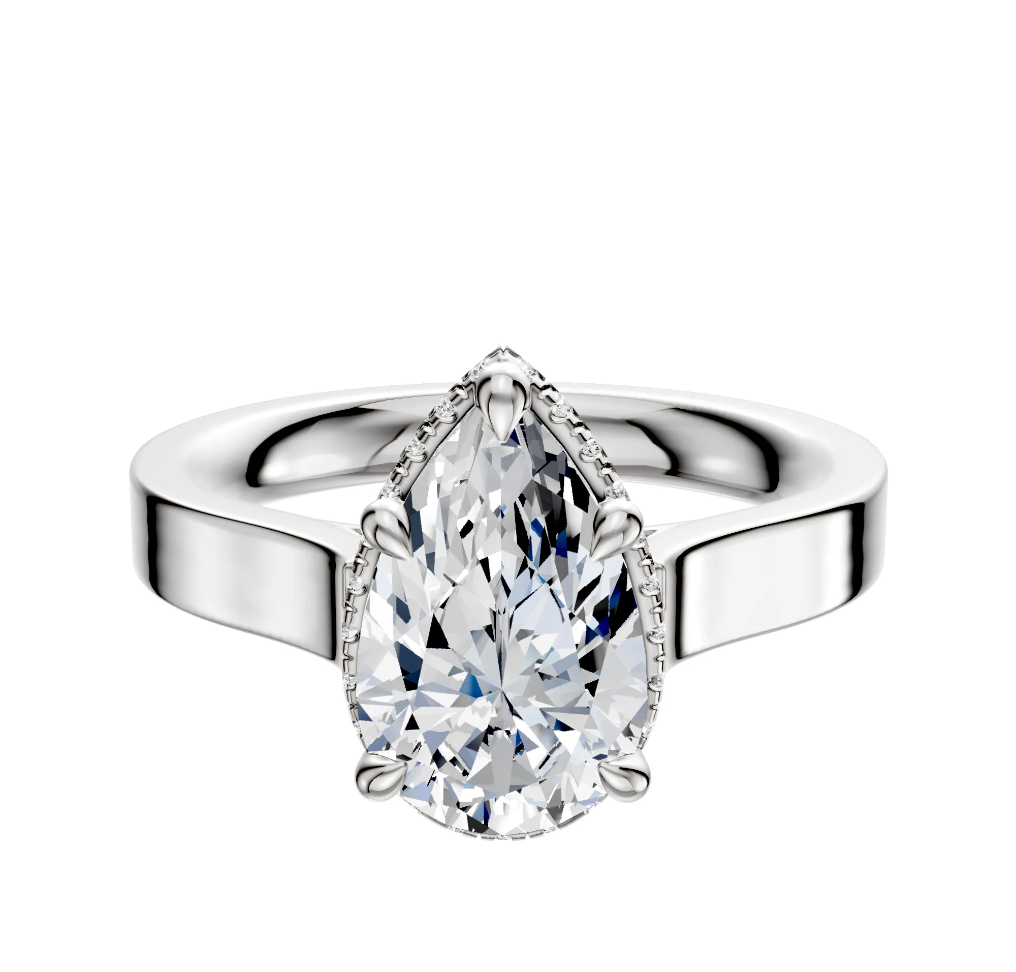 14K White Gold 4 Prong Collar Cathedral Flat 3.0mm Engagement Ring sold by Promise By Effy