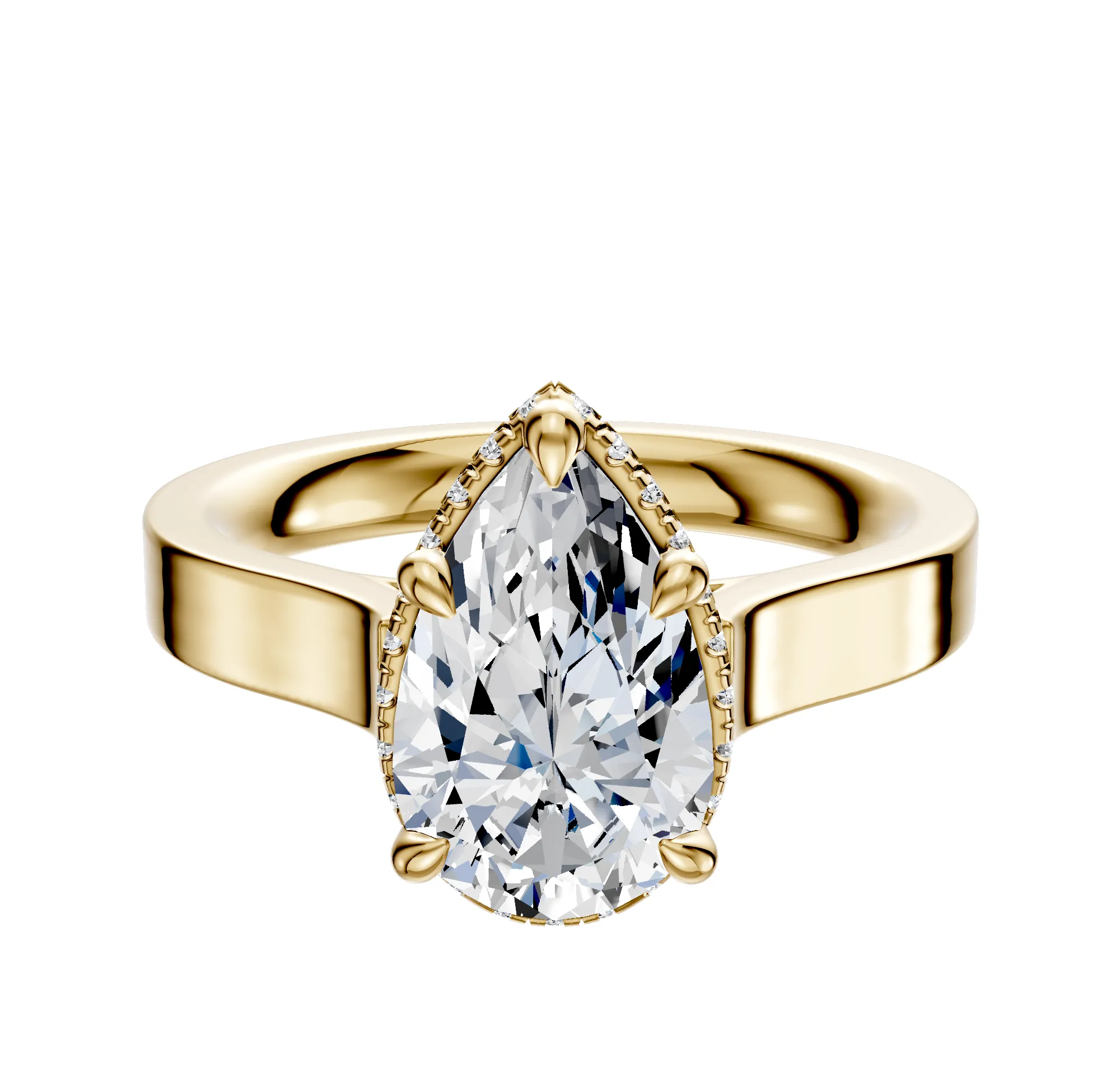 18K Yellow Gold 4 Prong Collar Cathedral Flat 3.0mm Engagement Ring sold by Promise By Effy