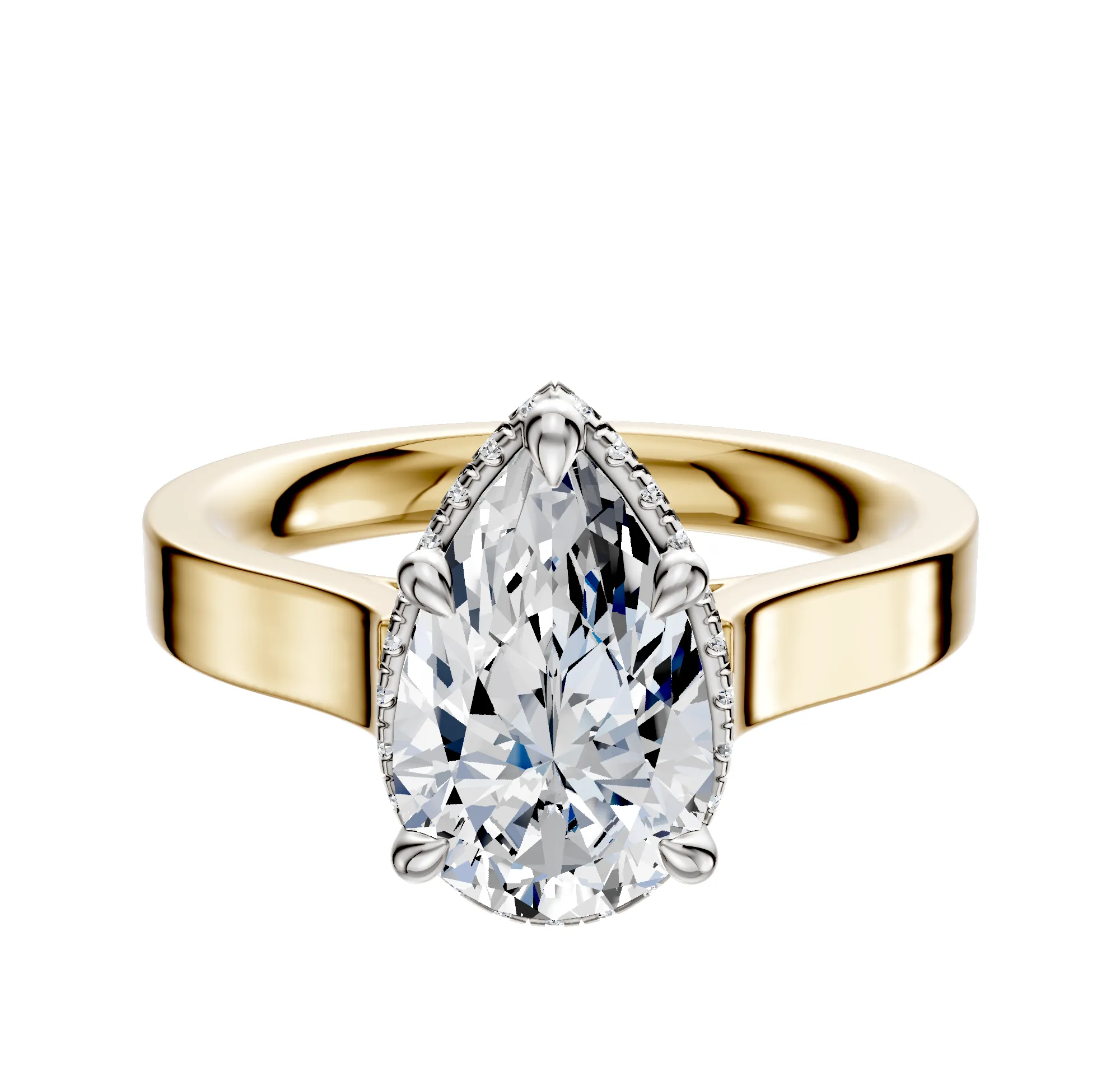 18K Two Tone 4 Prong Collar Cathedral Flat 3.0mm Engagement Ring sold by Promise By Effy