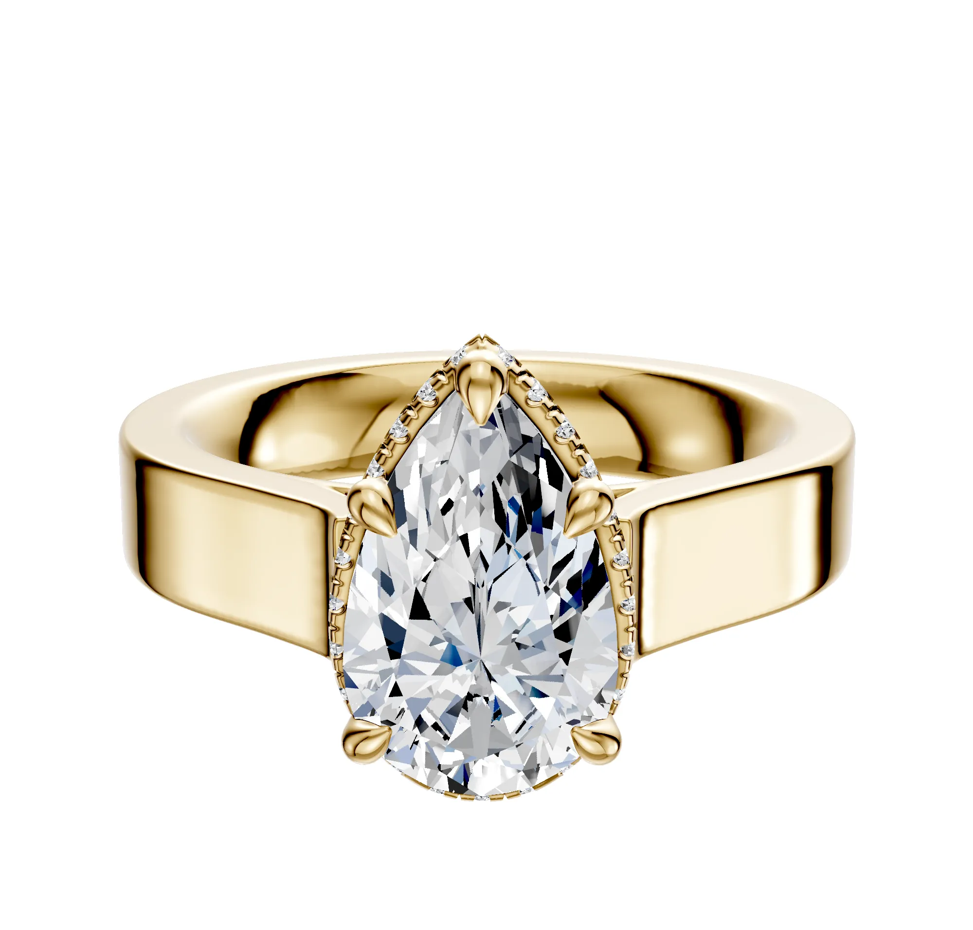 18K Yellow Gold 4 Prong Collar Cathedral Flat 4.0mm Engagement Ring sold by Promise By Effy