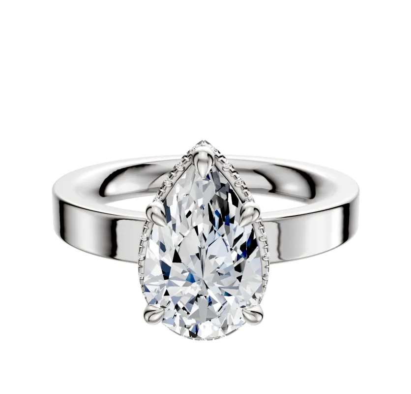 14K White Gold 4 Prong Collar Classic Flat 3.0mm Engagement Ring sold by Promise By Effy