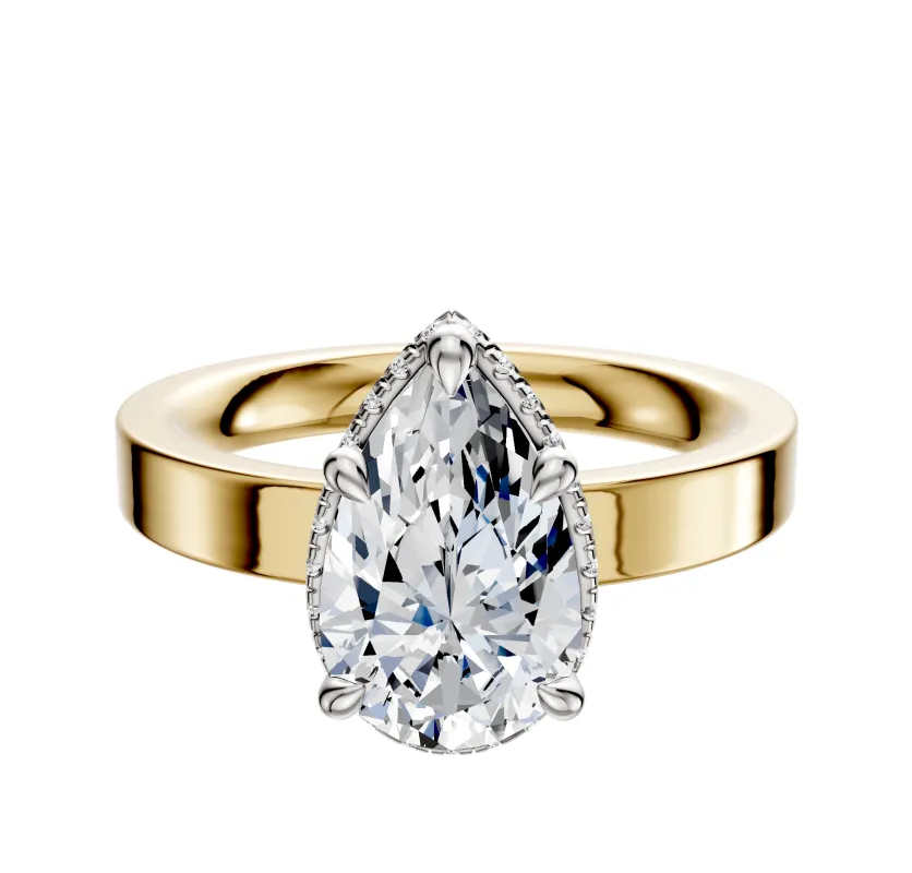 18K Two Tone 4 Prong Collar Classic Flat 3.0mm Engagement Ring sold by Promise By Effy