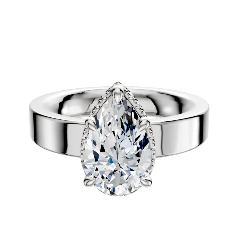 14K White Gold 4 Prong Collar Classic Flat 4.0mm Engagement Ring sold by Promise By Effy