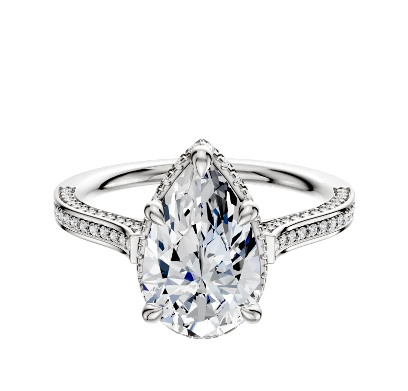 18K White Gold 4 Prong Collar Cathedral Flat 3-Row-Pave 2.0mm Engagement Ring made by Promise By Effy