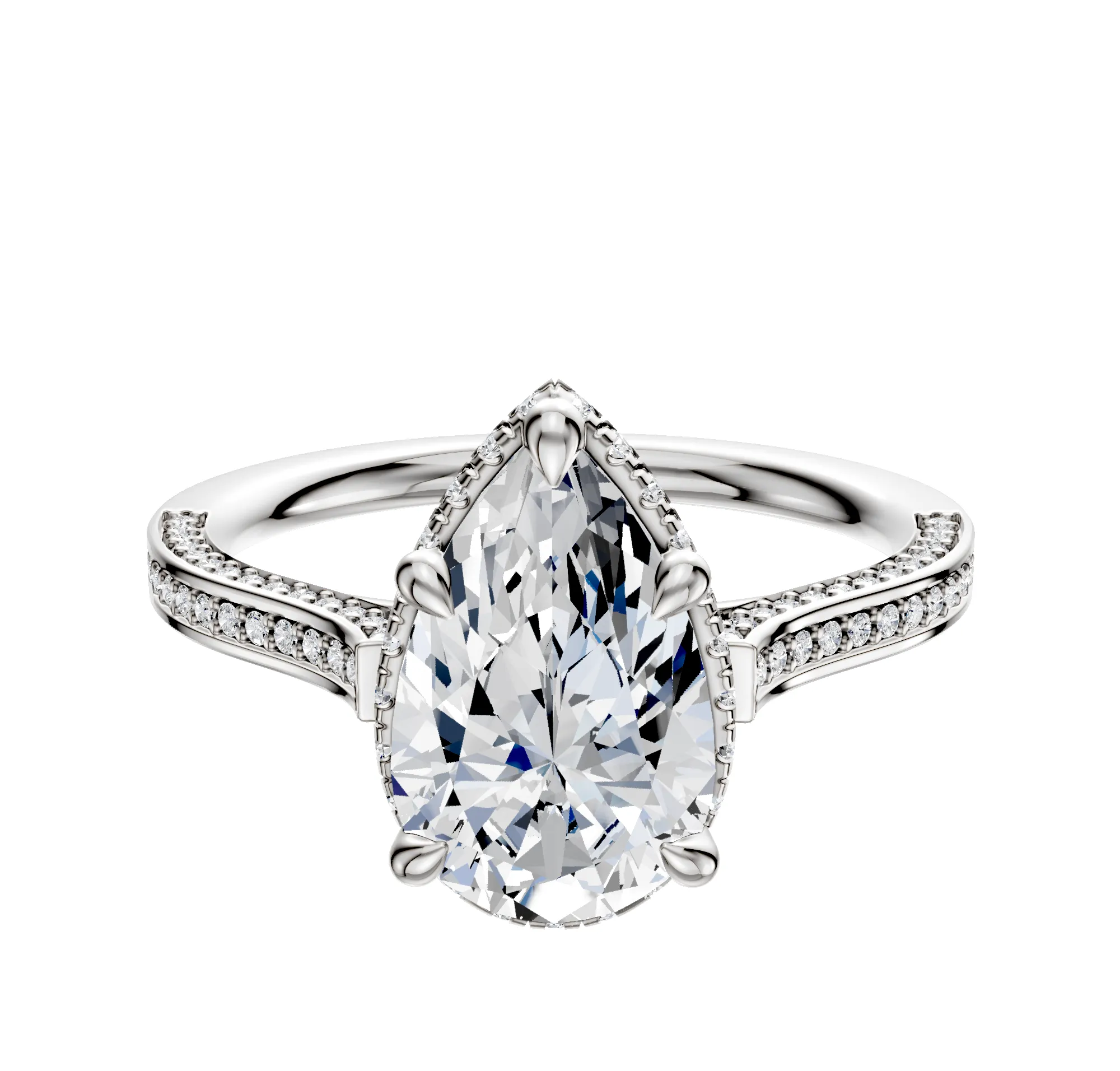 18K White Gold 4 Prong Collar Cathedral Flat 3-Row-Pave 2.0mm Engagement Ring sold by Promise By Effy