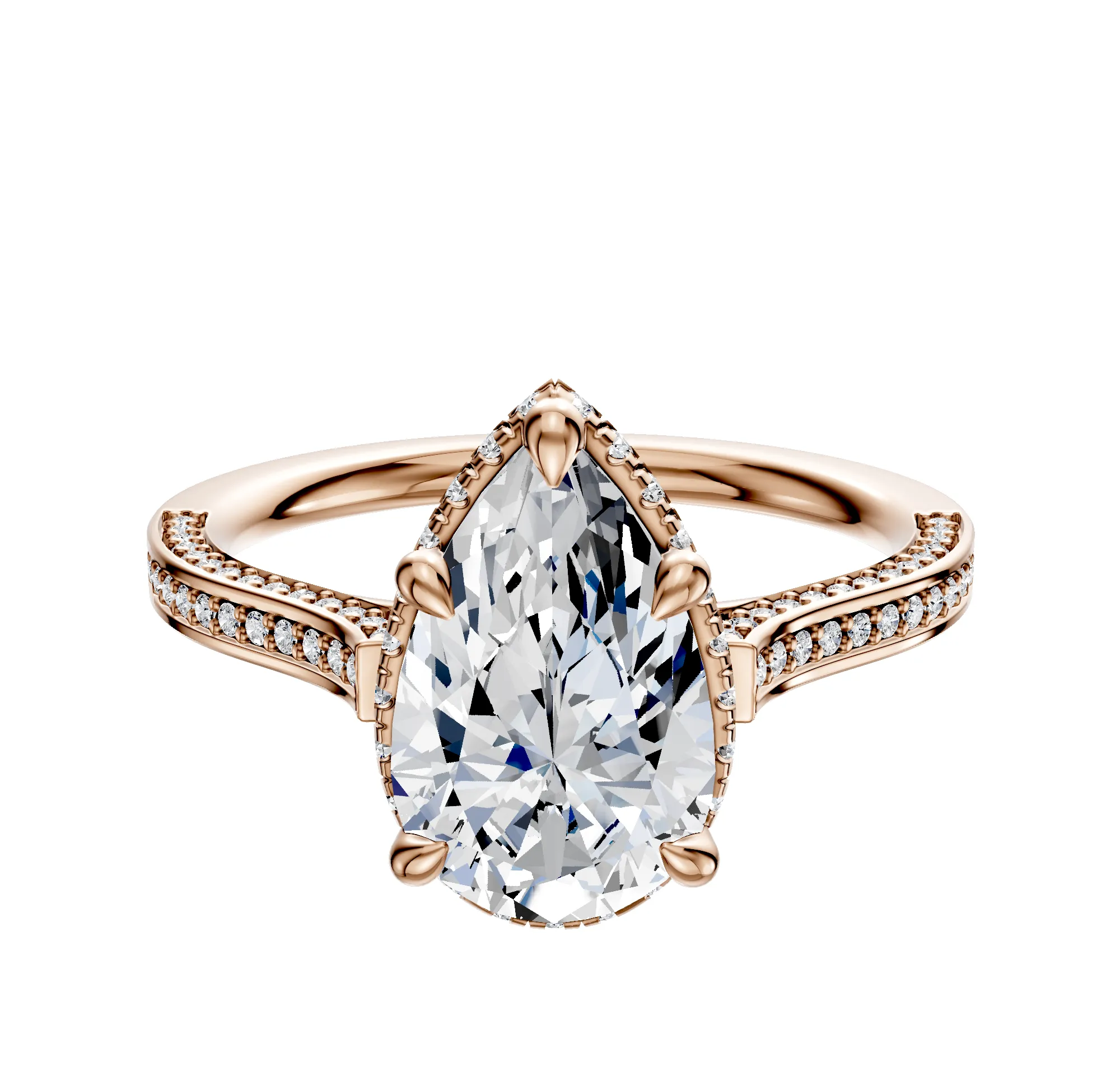 14K Rose Gold 4 Prong Collar Cathedral Flat 3-Row-Pave 2.0mm Engagement Ring sold by Promise By Effy
