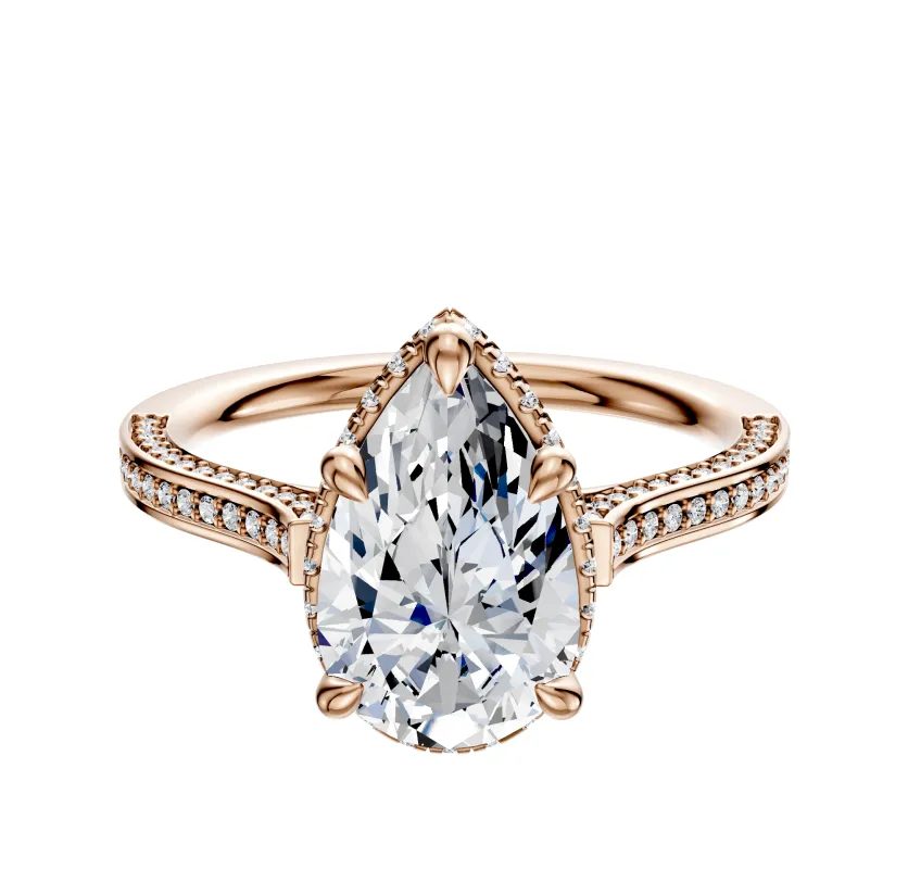 18K Rose Gold 4 Prong Collar Cathedral Flat 3-Row-Pave 2.0mm Engagement Ring sold by Promise By Effy