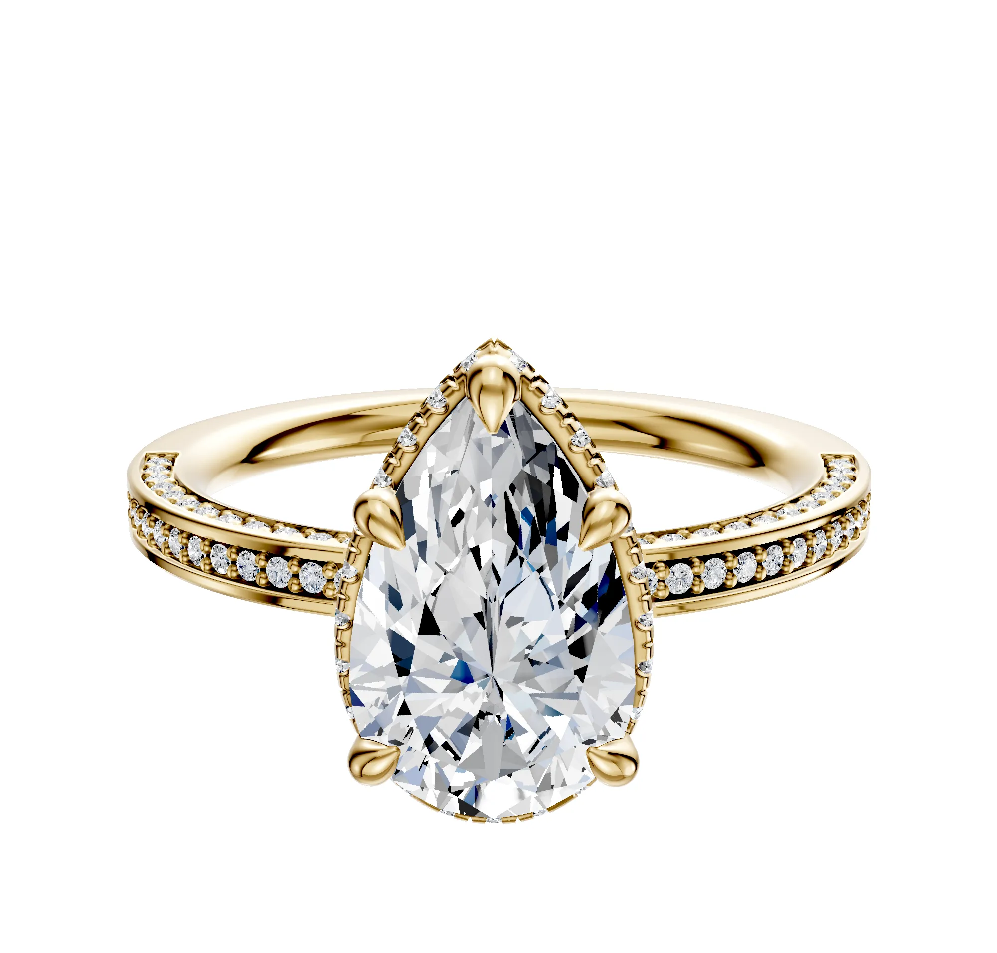 14K Yellow Gold 4 Prong Collar Classic Flat 3-Row-Pave 2.0mm Engagement Ring sold by Promise By Effy