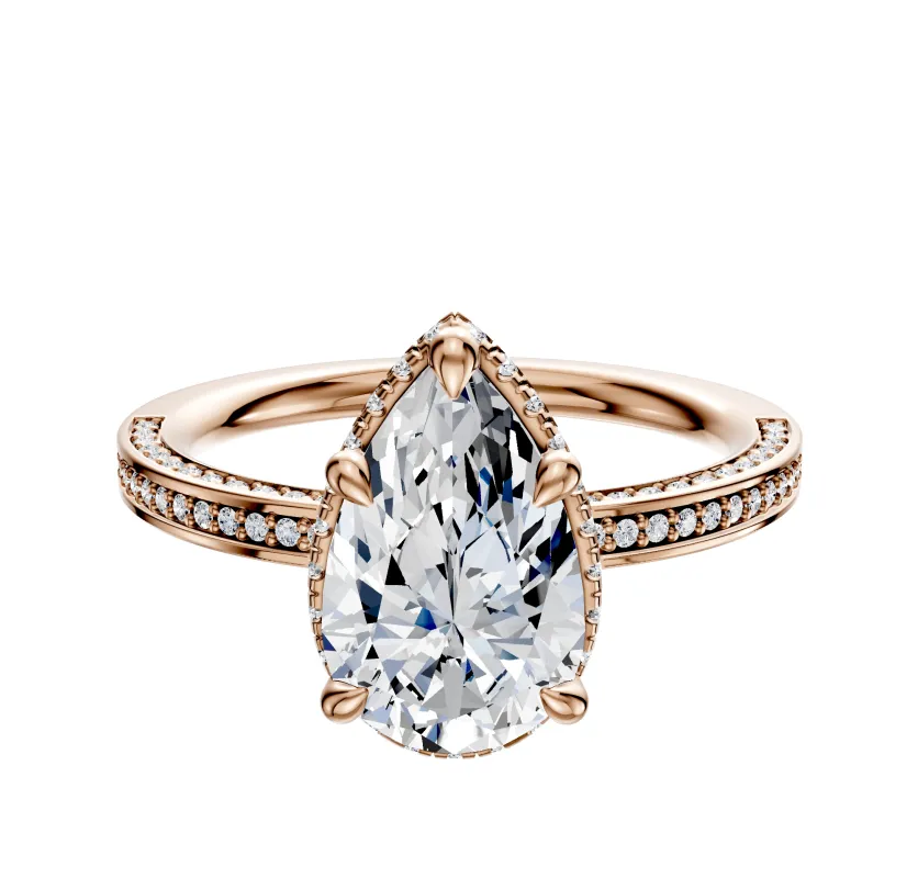 18K Rose Gold 4 Prong Collar Classic Flat 3-Row-Pave 2.0mm Engagement Ring sold by Promise By Effy