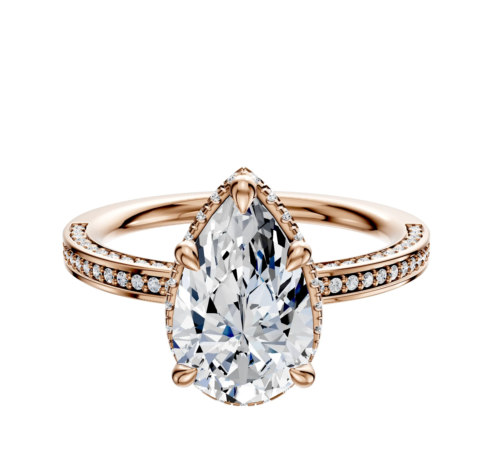 18K Rose Gold 4 Prong Collar Classic Flat 3-Row-Pave 2.0mm Engagement Ring sold by Promise By Effy