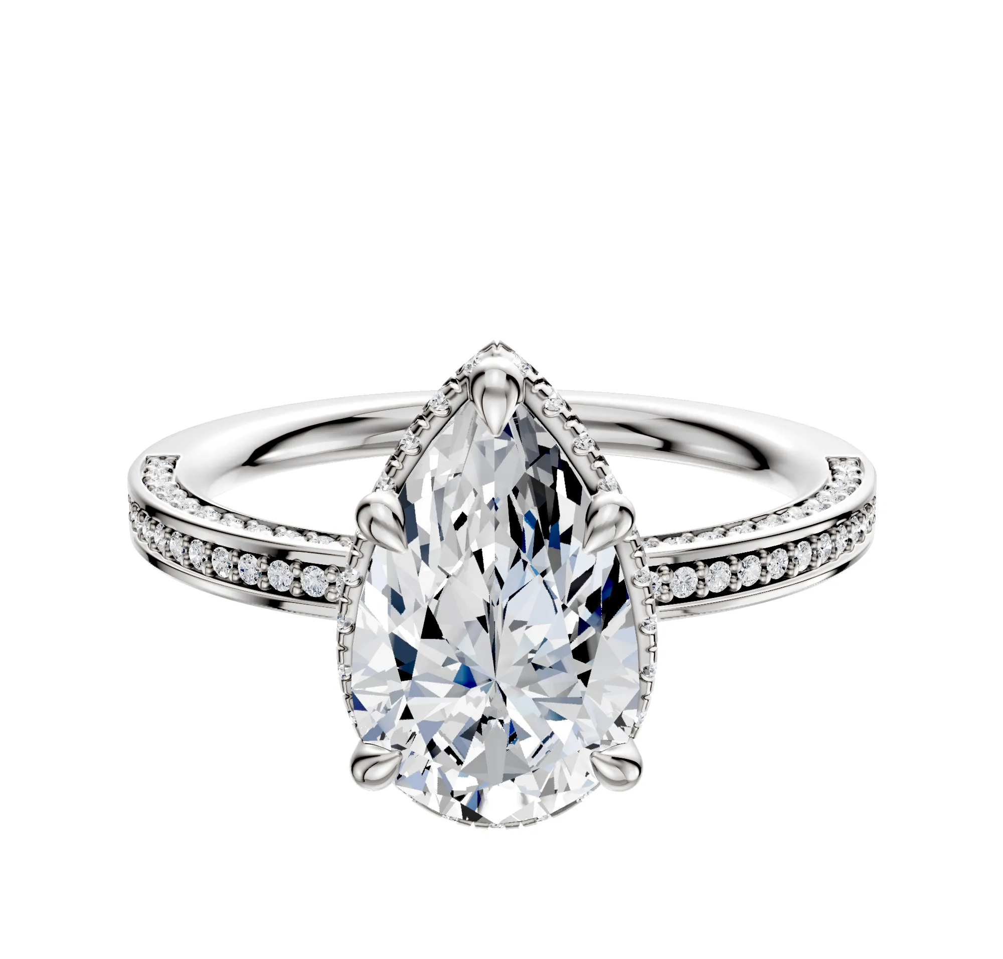 18K White Gold 4 Prong Collar Classic Flat 3-Row-Pave 2.0mm Engagement Ring sold by Promise By Effy