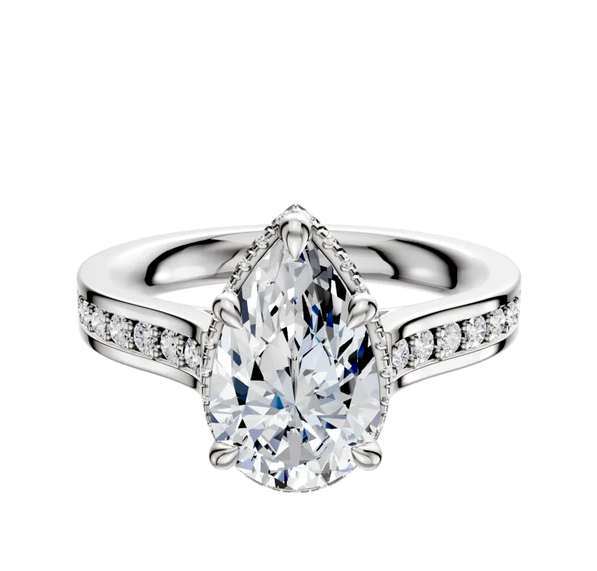 14K White Gold 4 Prong Collar Cathedral Flat 1-Row-Pave 2.5mm Engagement Ring sold by Promise By Effy