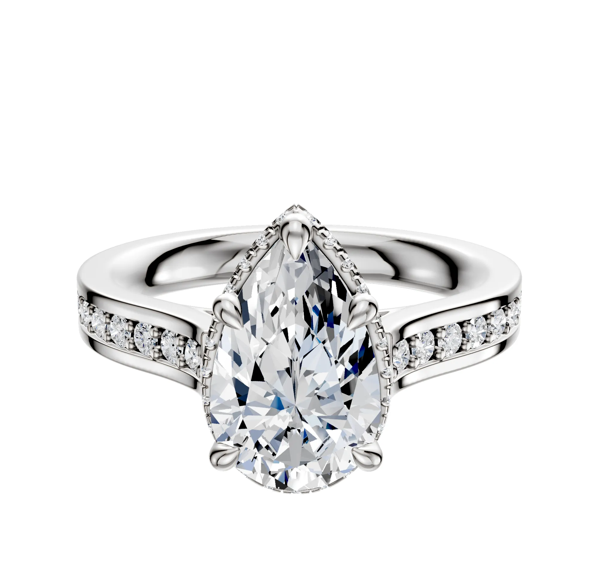 18K White Gold 4 Prong Collar Cathedral Flat 1-Row-Pave 2.5mm Engagement Ring sold by Promise By Effy