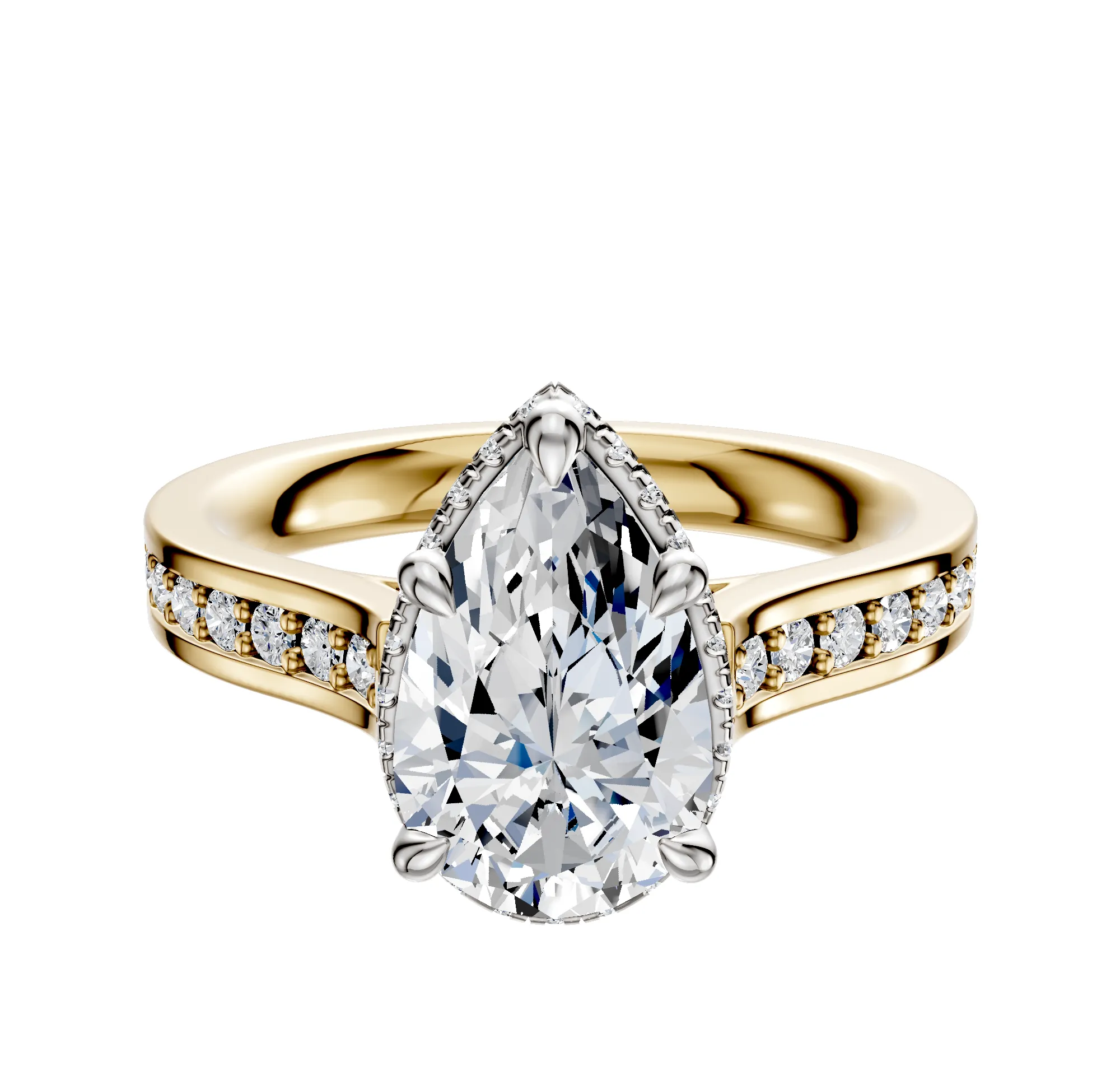 18K Two Tone 4 Prong Collar Cathedral Flat 1-Row-Pave 2.5mm Engagement Ring sold by Promise By Effy