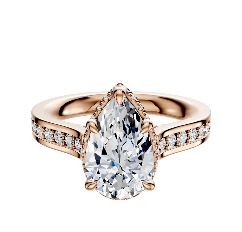 18K Rose Gold 4 Prong Collar Cathedral Flat 1-Row-Pave 2.5mm Engagement Ring sold by Promise By Effy