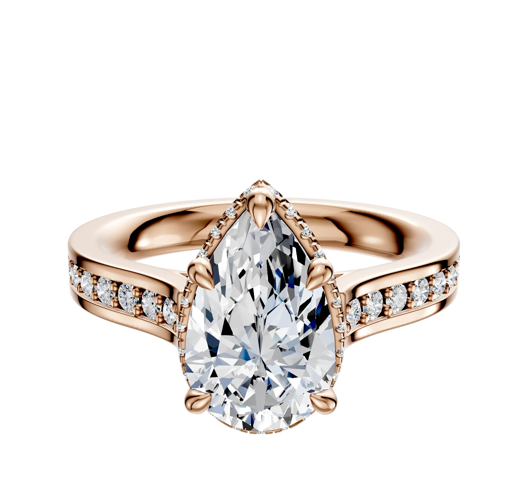 18K Rose Gold 4 Prong Collar Cathedral Flat 1-Row-Pave 2.5mm Engagement Ring sold by Promise By Effy